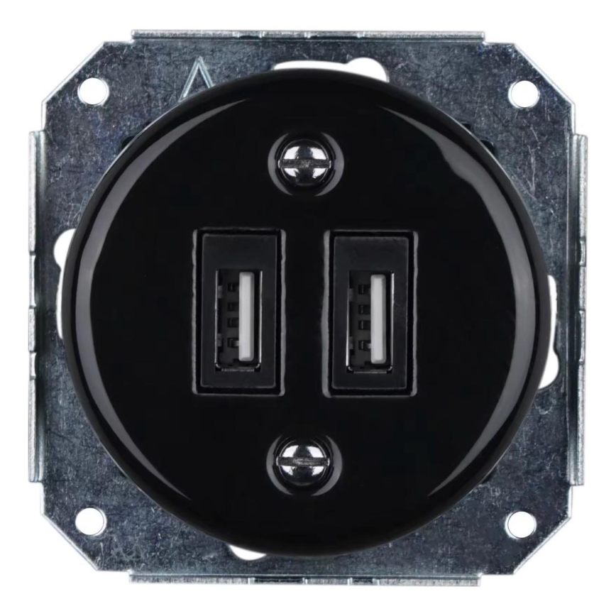 Bohemia-Design - Porseleinen retro USB-stopcontact zonder afdekraam 2x USB-A zwart