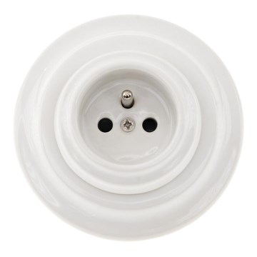 Bohemia-Design - Porseleinen retro wandcontactdoos met afdekraam 250V/16A wit