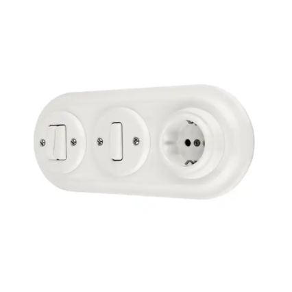 Bohemia-Design - Porseleinen retro-wandcontactdoos voor huishoudelijk gebruik zonder afdekraam 250V/16A wit
