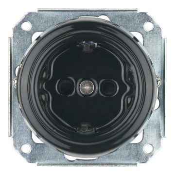 Bohemia-Design - Porseleinen retro wandcontactdoos zonder afdekraam SCHUKO 250V/16A zwart