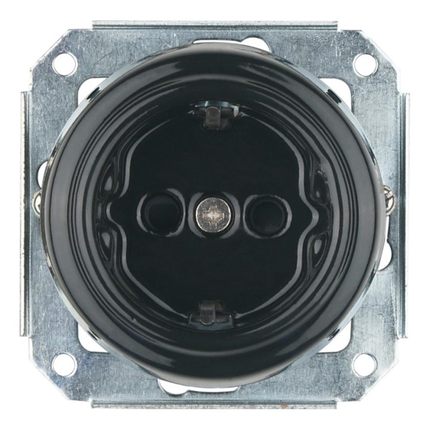 Bohemia-Design - Porseleinen retro wandcontactdoos zonder afdekraam SCHUKO 250V/16A zwart