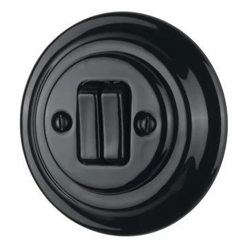 Bohemia-Design - Retro porseleinen dubbele schakelaar met afdekraam nr. 5, zwart
