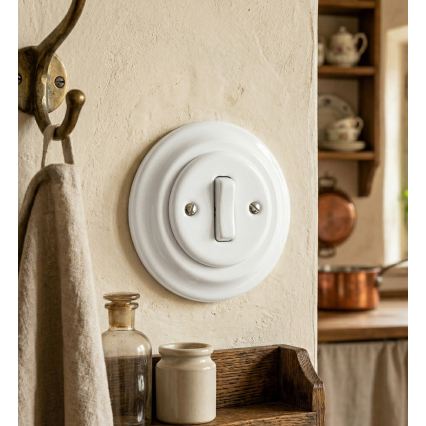 Bohemia-Design - Retro porseleinen enkele schakelaar met afdekraam nr. 1 wit
