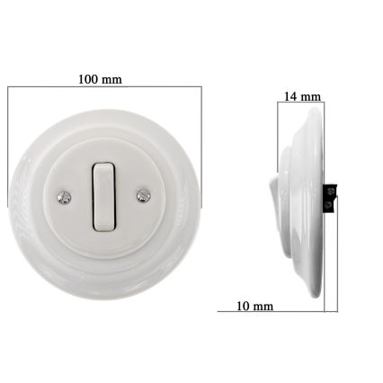 Bohemia-Design - Retro porseleinen enkele schakelaar met afdekraam nr. 7 wit
