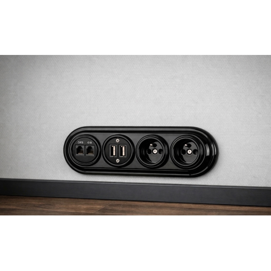 Bohemia-Design - Retro porseleinen fotolijst voor vier foto's, zwart