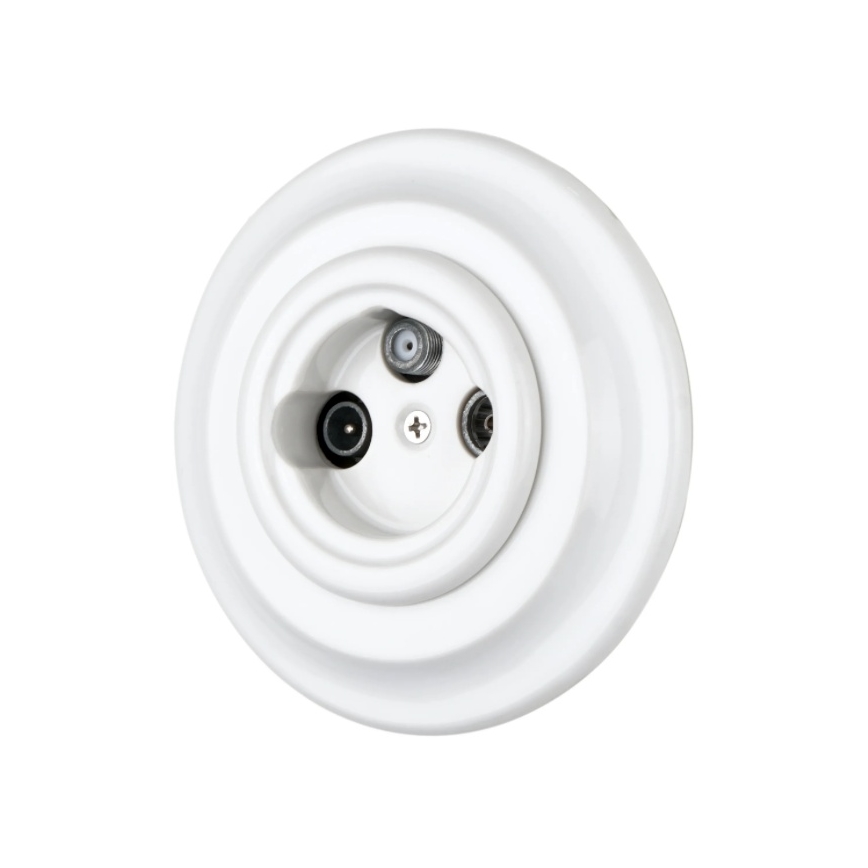 Bohemia-Design - Porseleinen retro TV/SAT-W wandcontactdoos met afdekraam, wit