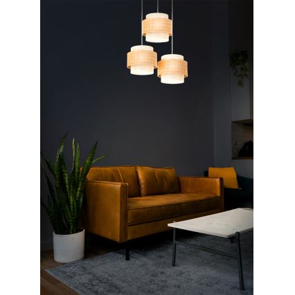 BOHO hanglamp aan snoer 3xE27/60W/230V jute/crème
