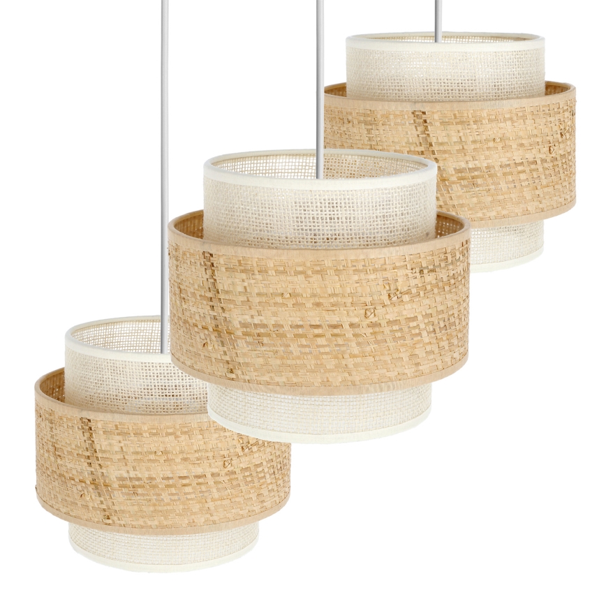 BOHO hanglamp aan snoer 3xE27/60W/230V jute/crème