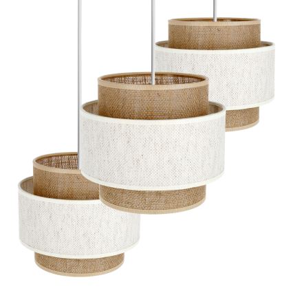 BOHO hanglamp met snoer 3xE27/60W/230V crème/jute