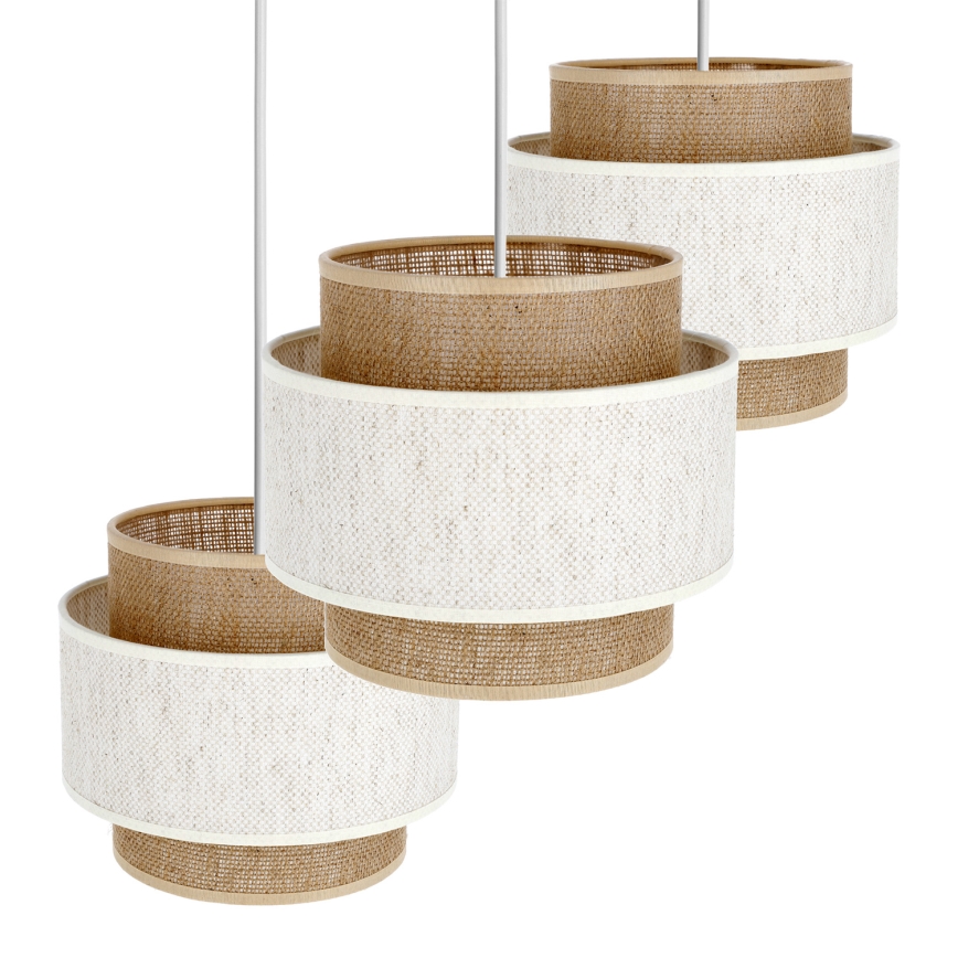 BOHO hanglamp met snoer 3xE27/60W/230V crème/jute