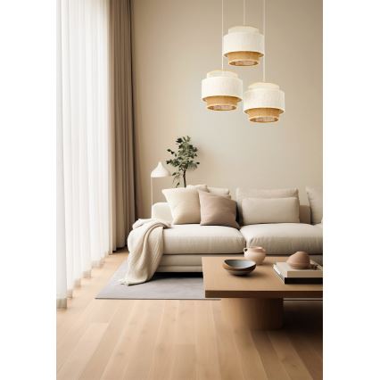 BOHO hanglamp met snoer 3xE27/60W/230V wit/jute