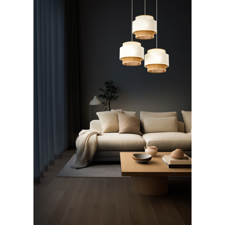 BOHO hanglamp met snoer 3xE27/60W/230V wit/jute