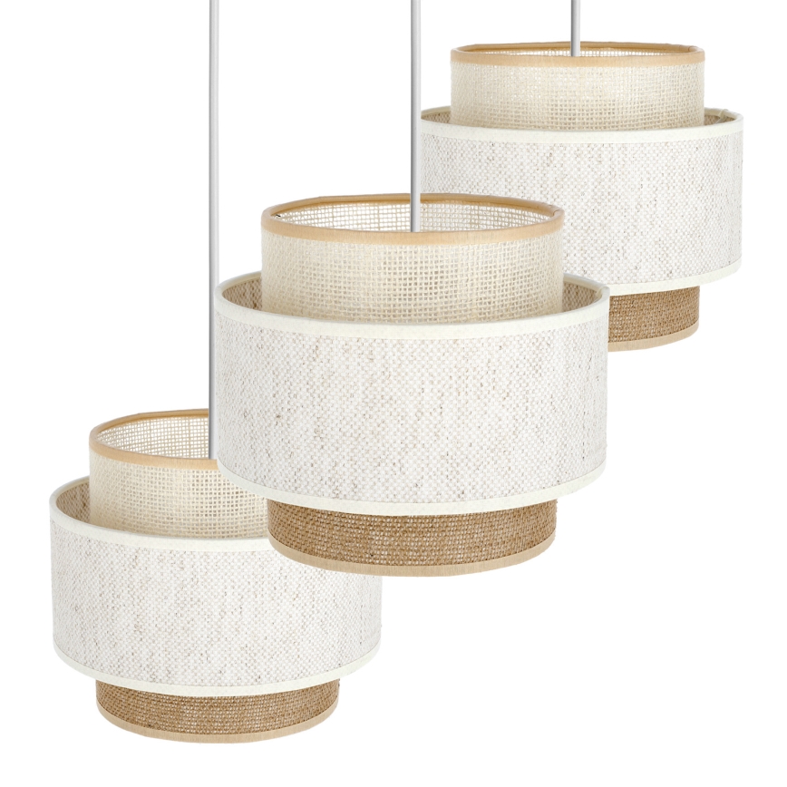 BOHO hanglamp met snoer 3xE27/60W/230V wit/jute