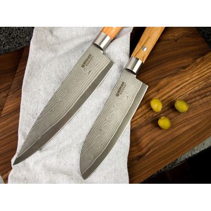 Böker - Damast santokumes DAMAST OLIVE 17,2 cm olijfhout