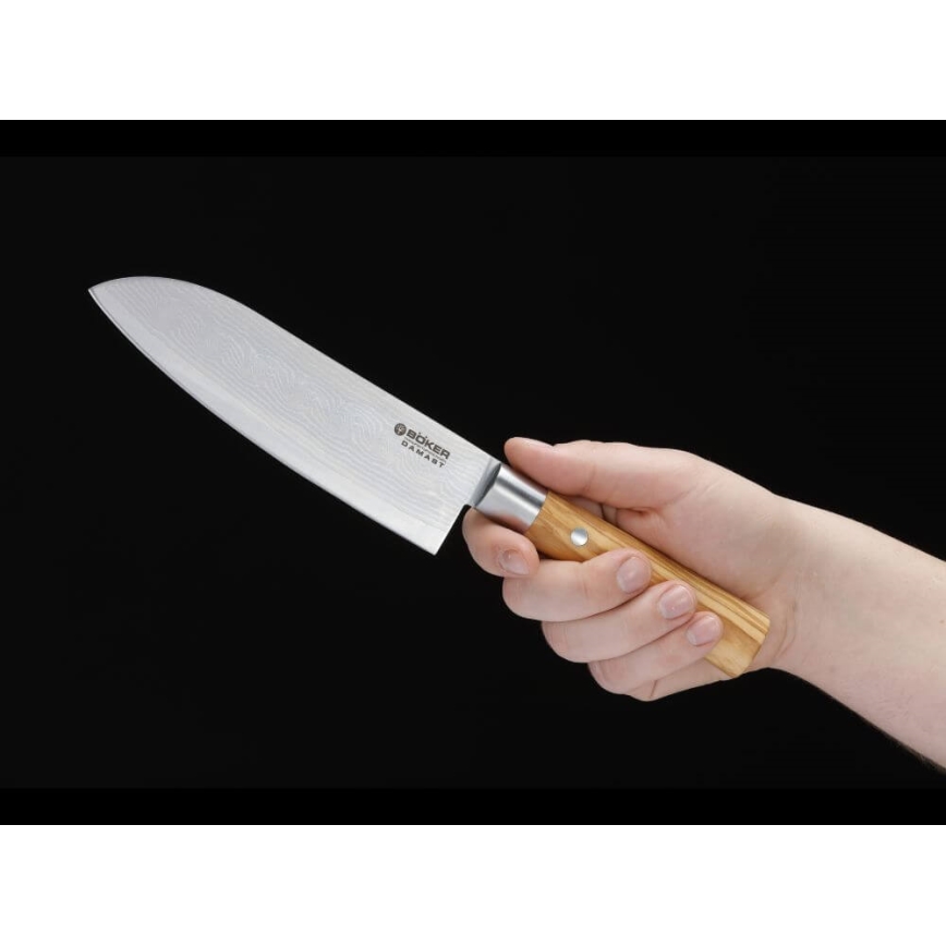 Böker - Damast santokumes DAMAST OLIVE 17,2 cm olijfhout