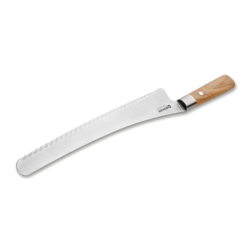 Böker - Damaststalen broodmes DAMAST OLIVE 23,5 cm olijfhout