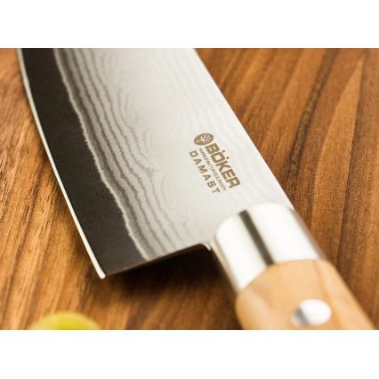 Böker - Damaststalen keukenmes DAMAST OLIVE 21,2 cm olijfhout