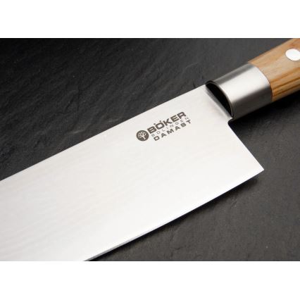Böker - Damaststalen keukenmes DAMAST OLIVE 21,2 cm olijfhout