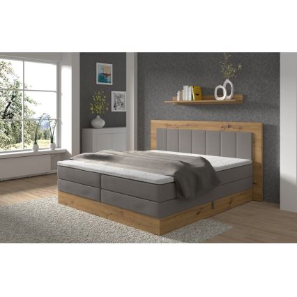 Boxspringbed JASMINE 180x200 cm met matrassen en topper met opbergruimte, grijs