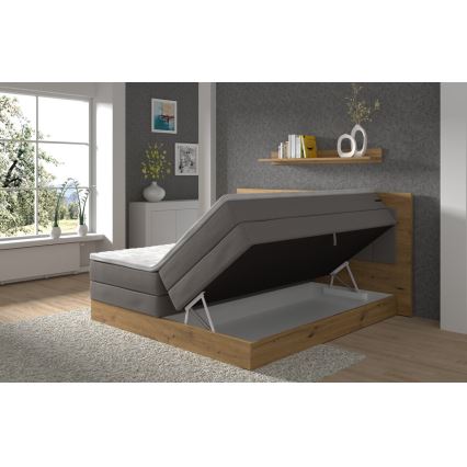 Boxspringbed JASMINE 180x200 cm met matrassen en topper met opbergruimte, grijs