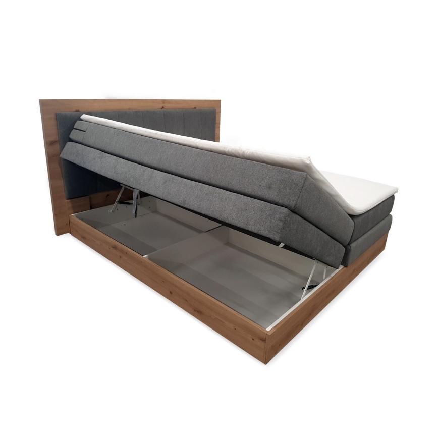 Boxspringbed JASMINE 180x200 cm met matrassen en topper met opbergruimte, grijs