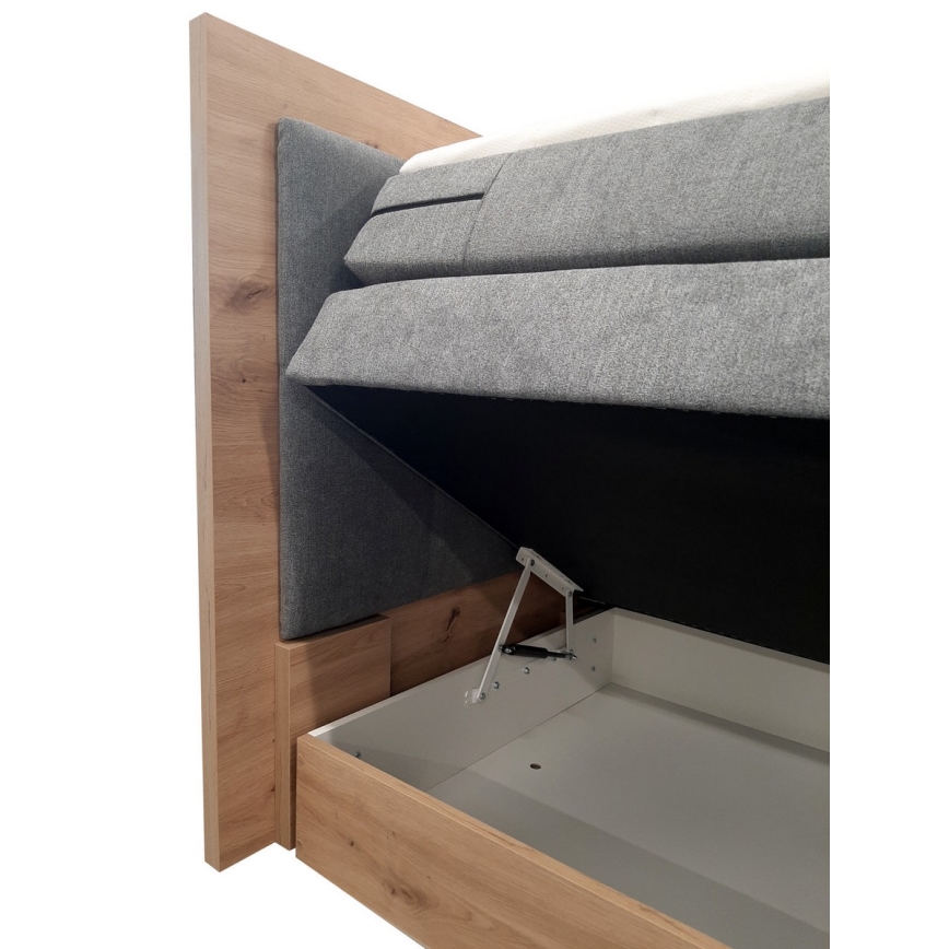 Boxspringbed JASMINE 180x200 cm met matrassen en topper met opbergruimte, grijs
