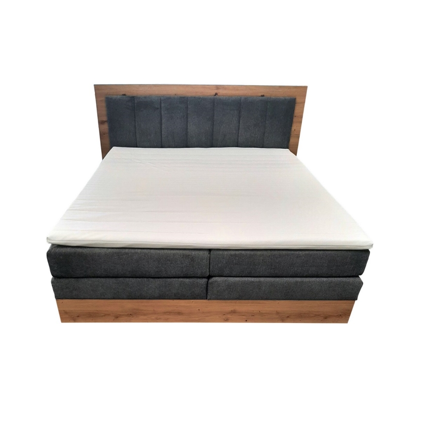 Boxspringbed JASMINE 180x200 cm met matrassen en topper met opbergruimte, grijs