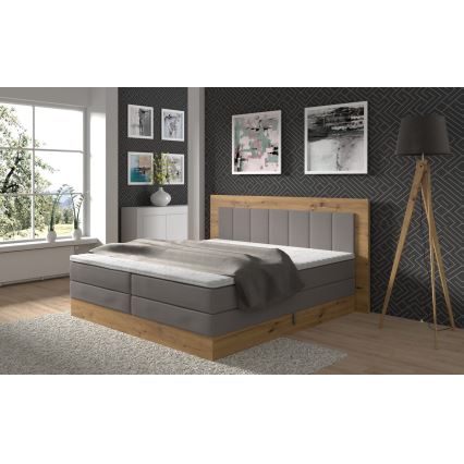 Boxspringbed JASMINE 180x200 cm met matrassen en topper met opbergruimte, grijs