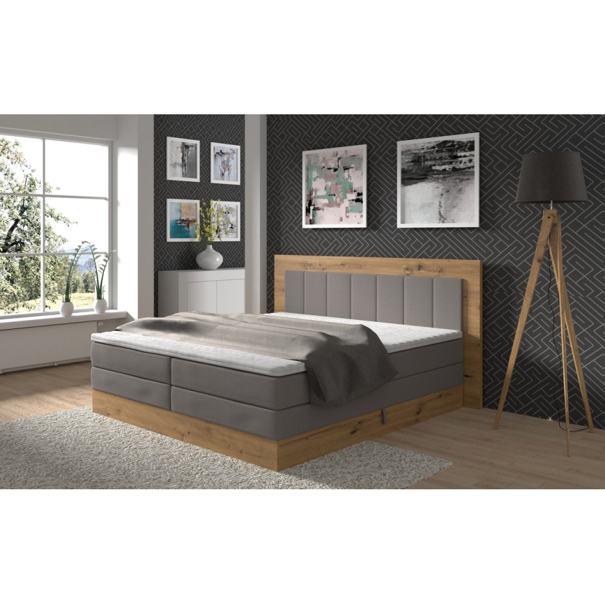 Boxspringbed JASMINE 180x200 cm met matrassen en topper met opbergruimte, grijs
