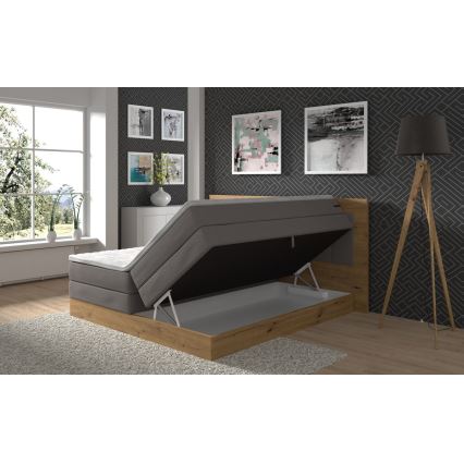 Boxspringbed JASMINE 180x200 cm met matrassen en topper met opbergruimte, grijs
