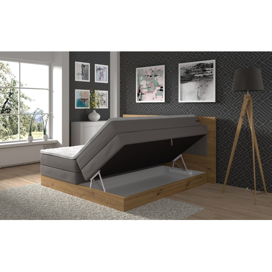 Boxspringbed JASMINE 180x200 cm met matrassen en topper met opbergruimte, grijs