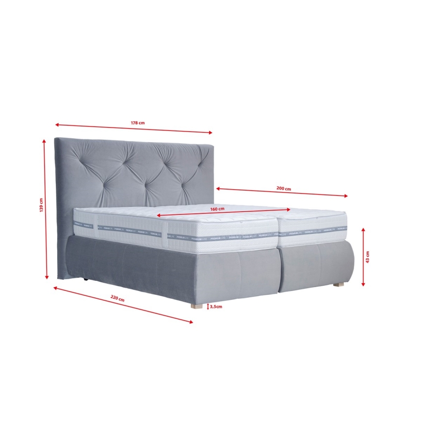 Boxspringbed met matras en topper ELEN 160x200 cm grijs