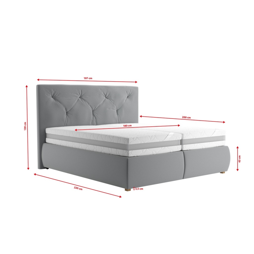 Boxspringbed met matras en topper ELEN 180x200 cm grijs