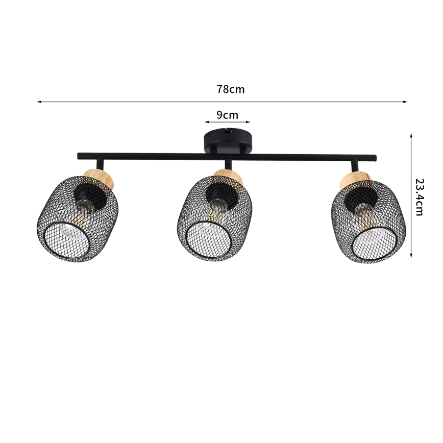 Brilagi - BASKLITE spotarmatuur 3xE27/15W/230V hout/zwart
