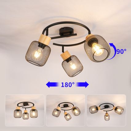 Brilagi - BASKLITE spotlamp 3xE27/15W/230V rubberhout/zwart