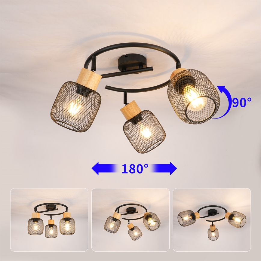 Brilagi - BASKLITE spotlamp 3xE27/15W/230V rubberhout/zwart