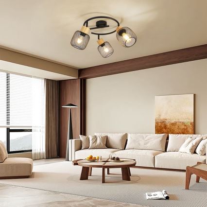 Brilagi - BASKLITE spotlamp 3xE27/15W/230V rubberhout/zwart