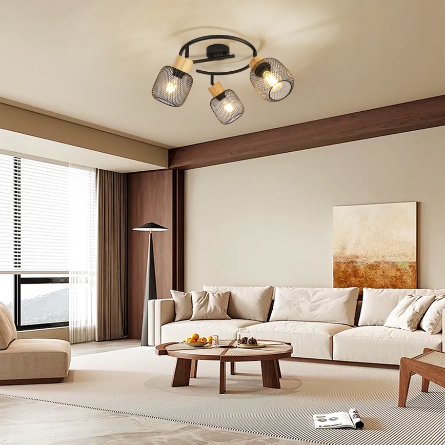 Brilagi - BASKLITE spotlamp 3xE27/15W/230V rubberhout/zwart