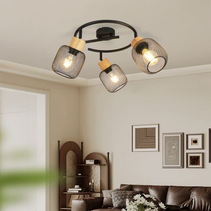 Brilagi - BASKLITE spotlamp 3xE27/15W/230V rubberhout/zwart