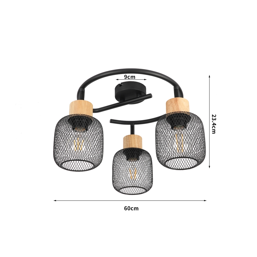 Brilagi - BASKLITE spotlamp 3xE27/15W/230V rubberhout/zwart