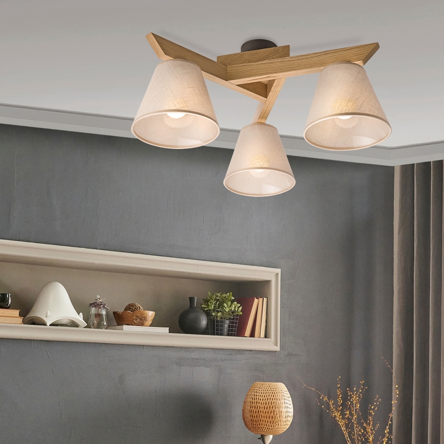 Brilagi - Bevestigde hanglamp ANTHONY 3xE14/40W/230V eiken/beige