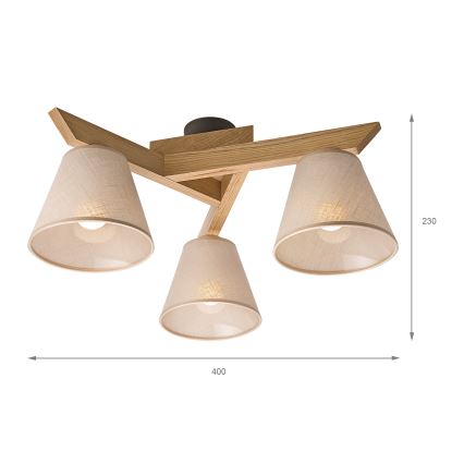 Brilagi - Bevestigde hanglamp ANTHONY 3xE14/40W/230V eiken/beige