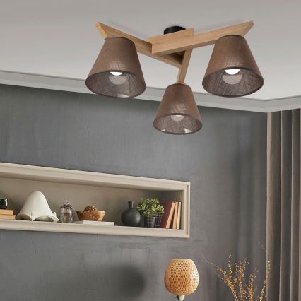 Brilagi - Bevestigde hanglamp ANTHONY 3xE14/40W/230V eiken/bruin