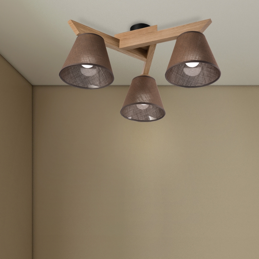 Brilagi - Bevestigde hanglamp ANTHONY 3xE14/40W/230V eiken/bruin