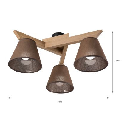 Brilagi - Bevestigde hanglamp ANTHONY 3xE14/40W/230V eiken/bruin