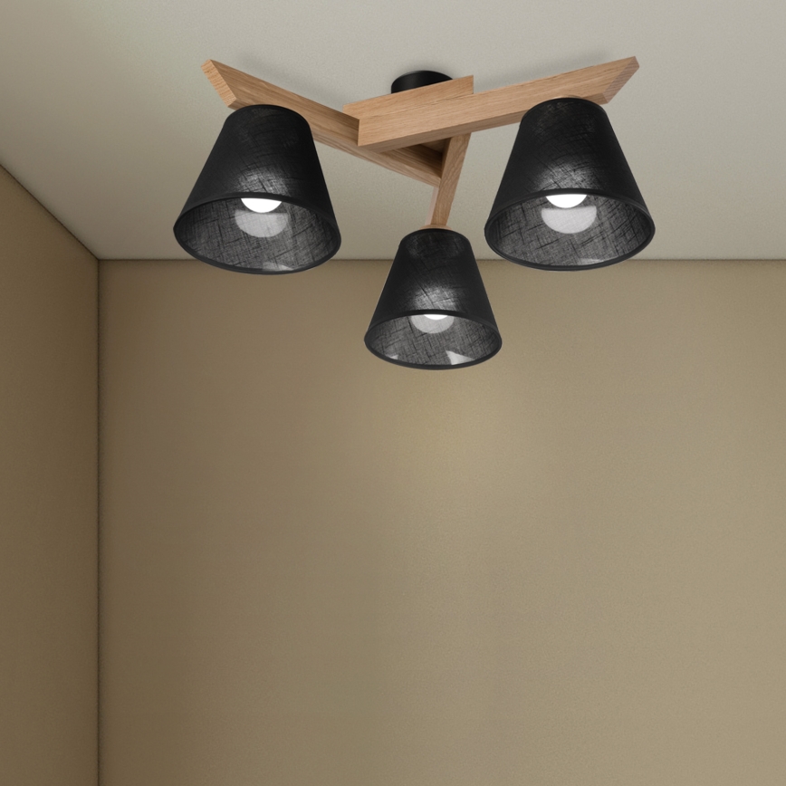 Brilagi - Bevestigde hanglamp ANTHONY 3xE14/40W/230V eiken/zwart