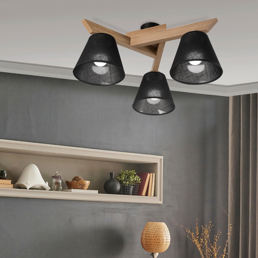 Brilagi - Bevestigde hanglamp ANTHONY 3xE14/40W/230V eiken/zwart