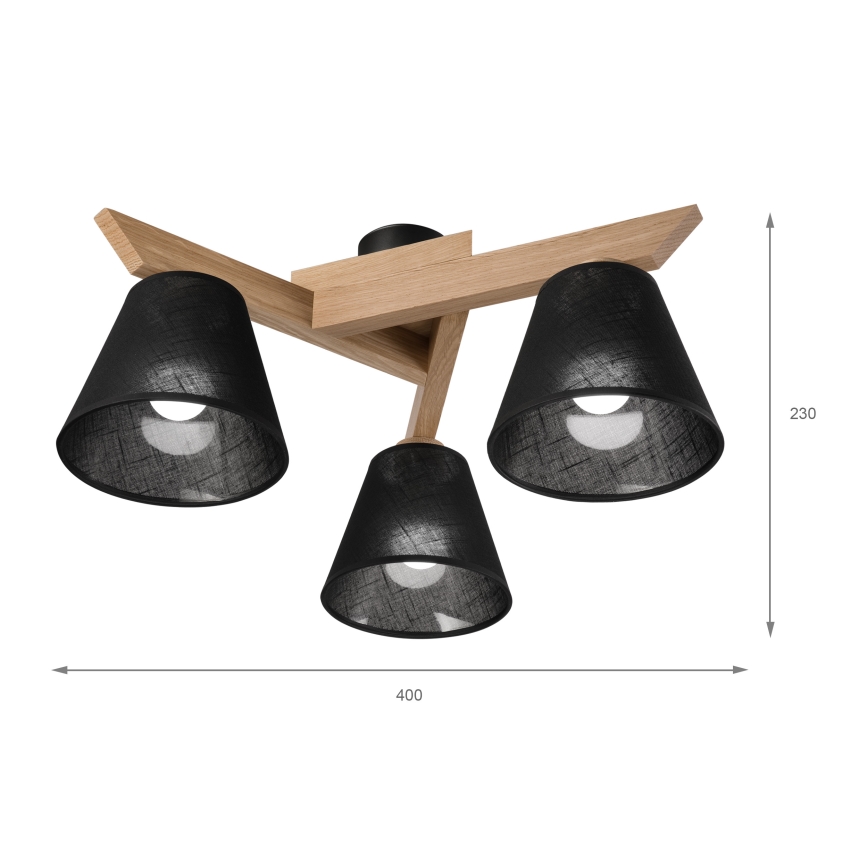 Brilagi - Bevestigde hanglamp ANTHONY 3xE14/40W/230V eiken/zwart