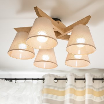 Brilagi - Bevestigde hanglamp ANTHONY 5xE14/40W/230V eiken/beige