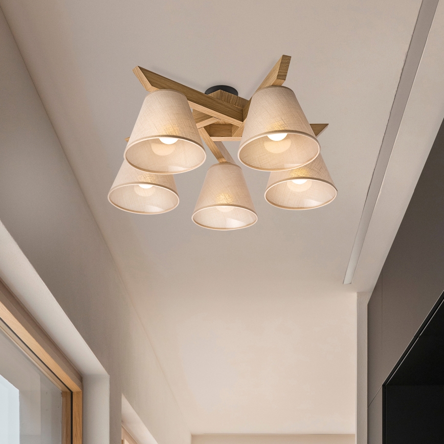 Brilagi - Bevestigde hanglamp ANTHONY 5xE14/40W/230V eiken/beige